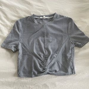 Olivaceous Striped Cropped Top with Knot